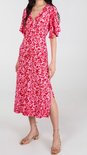 Red/Pink Floral Midi Dress With Angel ...